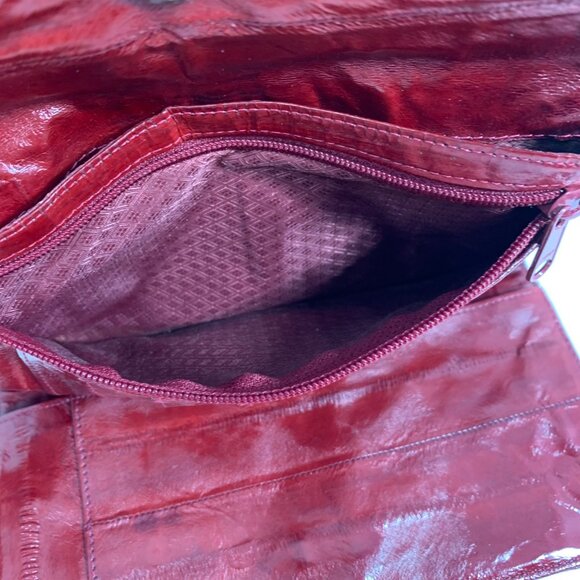 VTG Korean Genuine Eel Skin Trifold Wallet Checkbook Oxblood Red Magnetic Snap - Picture 5 of 11